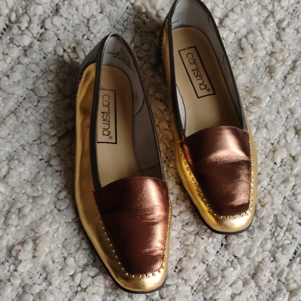 Carysma Gold and Brown Loafers with Metallic Finish